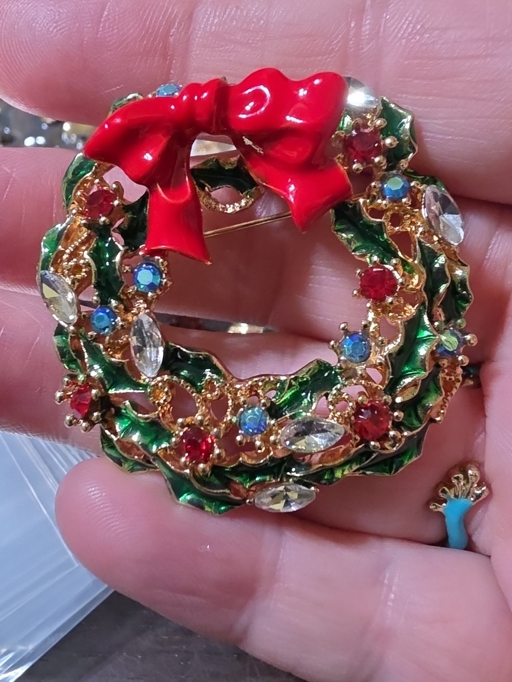 A130- Festive Red & Green Wreath Brooch/ Pendant Combo with Bow